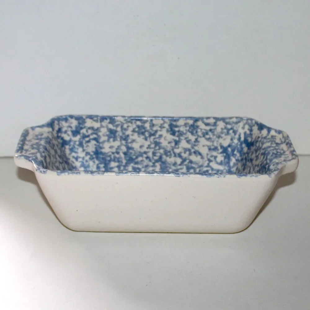 East Texas Pottery Spring Heart Loaf Pan stoneware spongeware blue ceramic baker